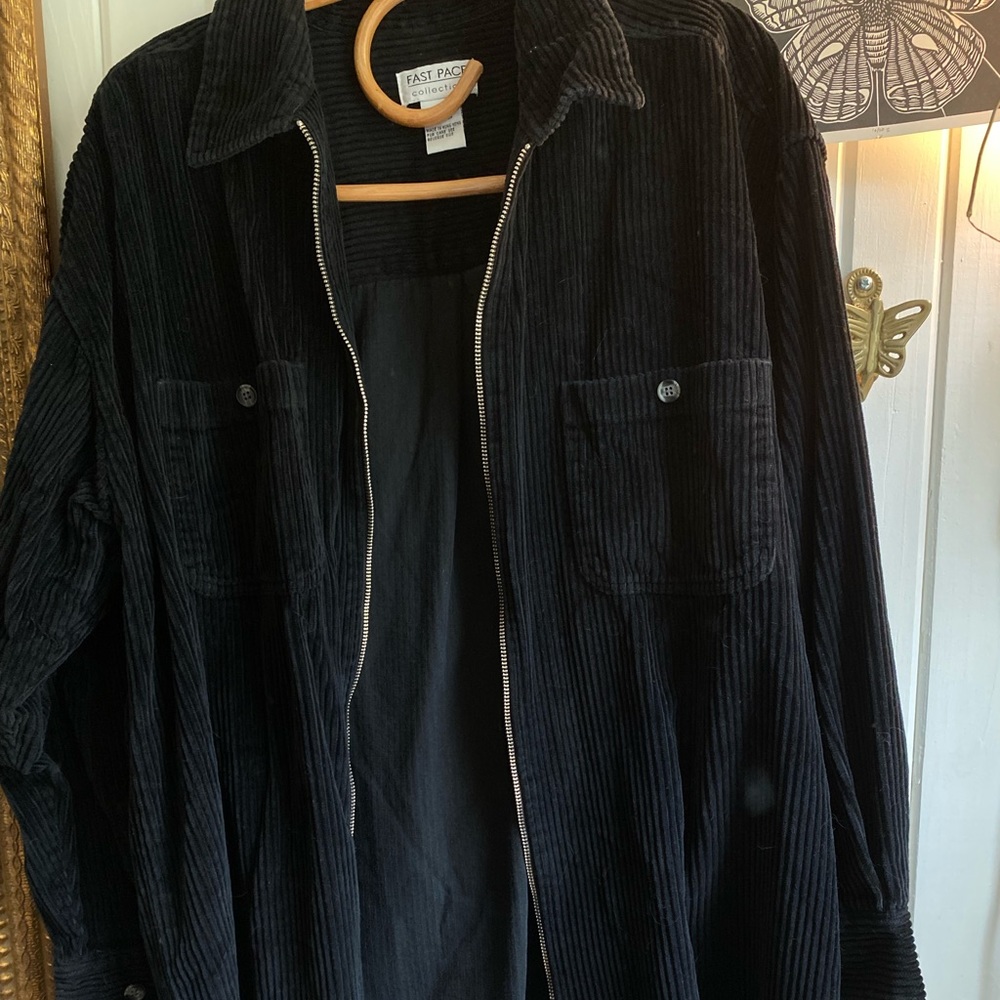 Vintage oversized black corduroy zip up